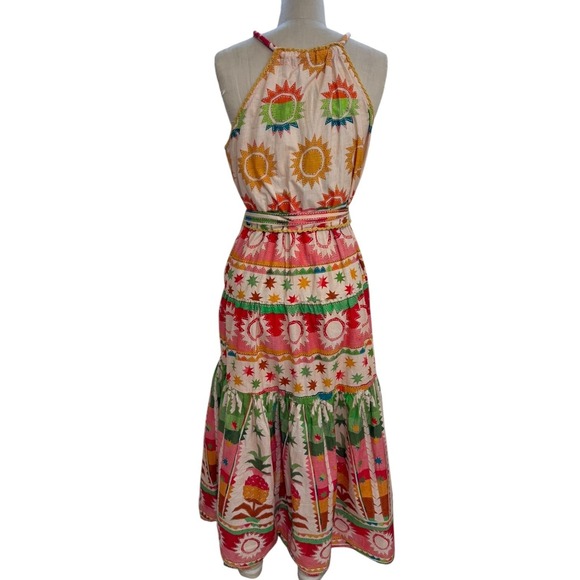 NEW Farm Rio Rainbow Sunset Halter Maxi Bow Dress Size M Cotton Crochet Trim - Picture 5 of 11